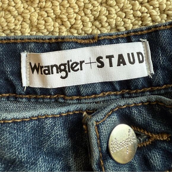 NWOT Wrangler + Staud Women's Blue Jeans Flare Mid Rise Size 31 Slim Fit Cotton - Picture 6 of 12